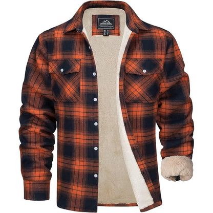 Herren Winterjacke Hemd Kariert Gefüttert Orange XL