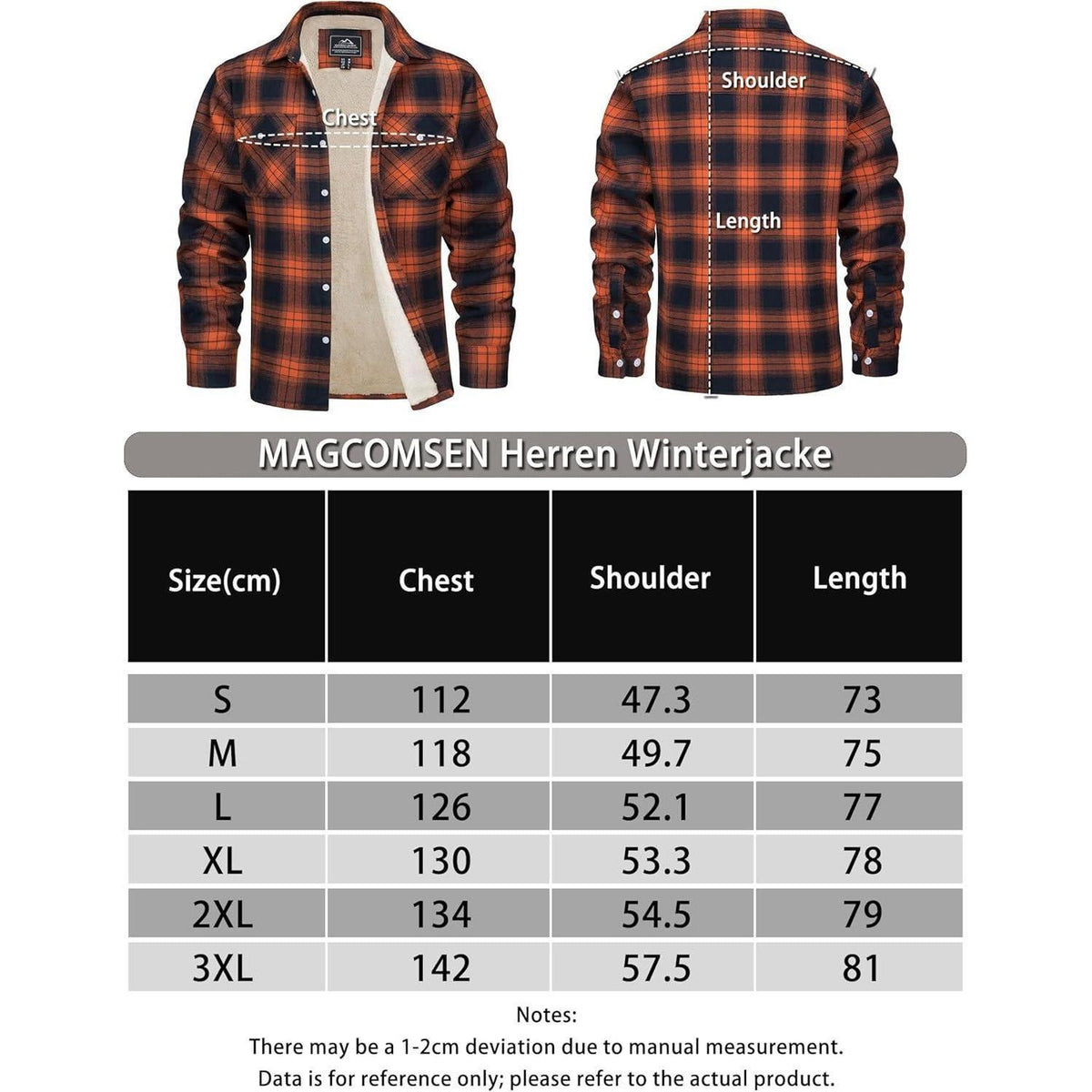 Herren Winterjacke Hemd Kariert Gefüttert Orange XL