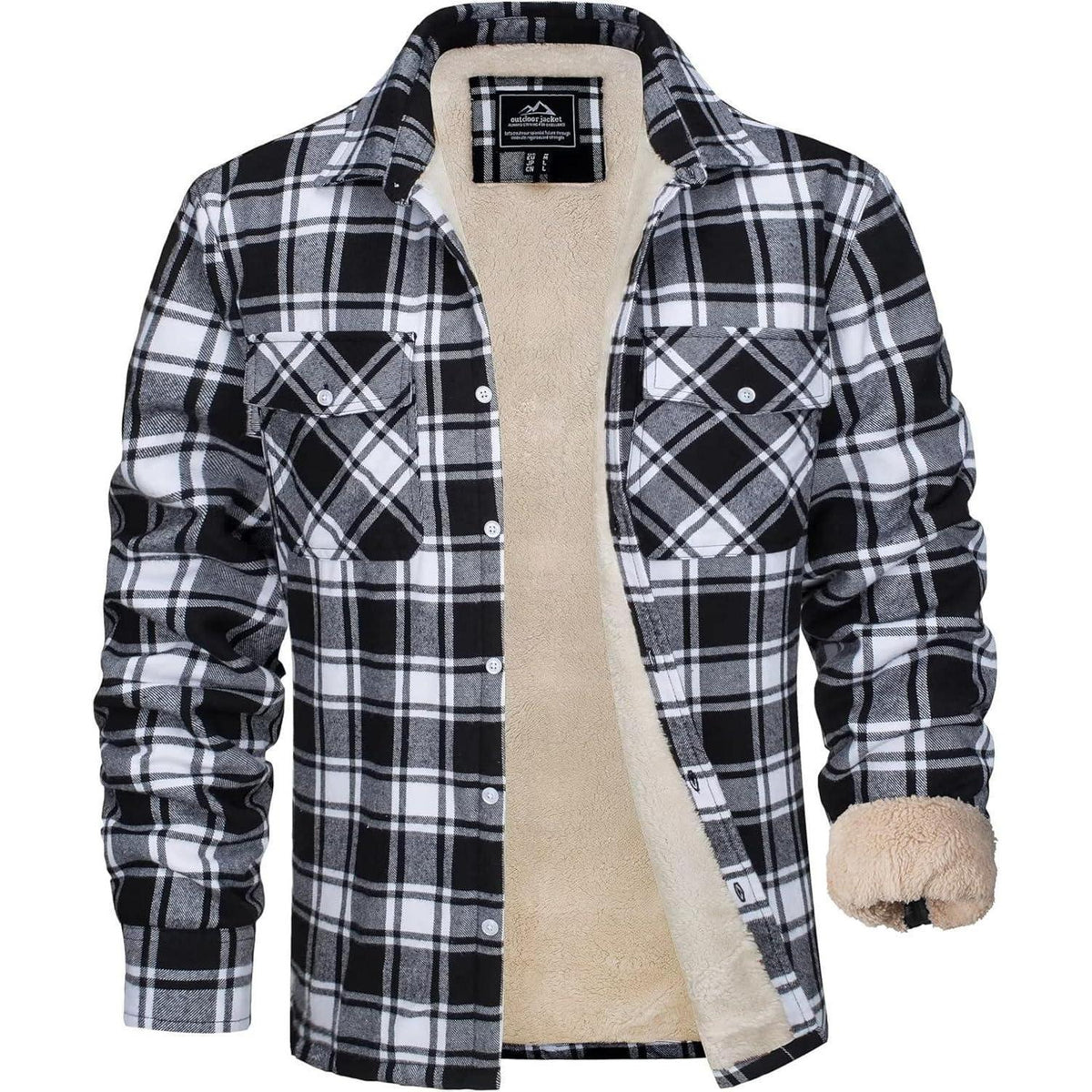 Herren Winterjacke Hemd Kariert Gefüttert Baumwolle Schwarz XL