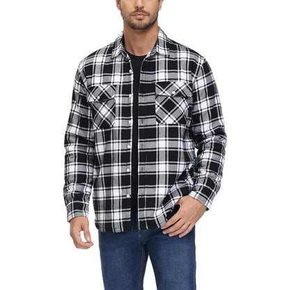 Herren Winterjacke Hemd Kariert Gefüttert Baumwolle Schwarz XL
