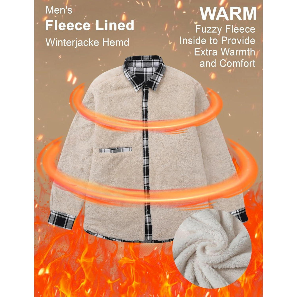 Herren Winterjacke Hemd Kariert Gefüttert Baumwolle Schwarz XL