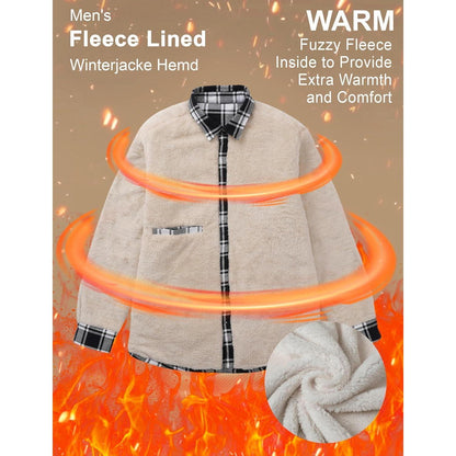 Herren Winterjacke Hemd Kariert Gefüttert Baumwolle Schwarz XL