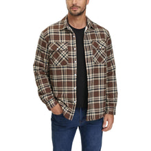 Herren Winterjacke Hemd Braun Kariert Gefüttert mit Taschen