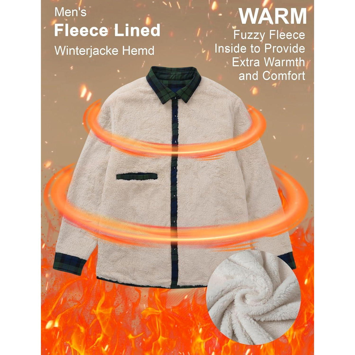 Herren Winterjacke Hemd Kariert Gefüttert Grün XXL