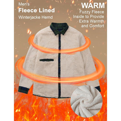Herren Winterjacke Hemd Kariert Gefüttert Grün XXL