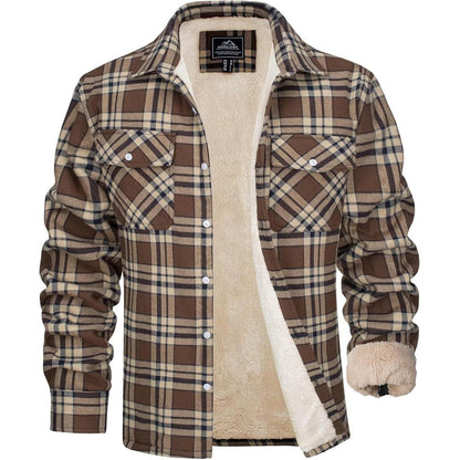 Herren Winterjacke Hemd Kariert Braun – Gefüttert & Warm