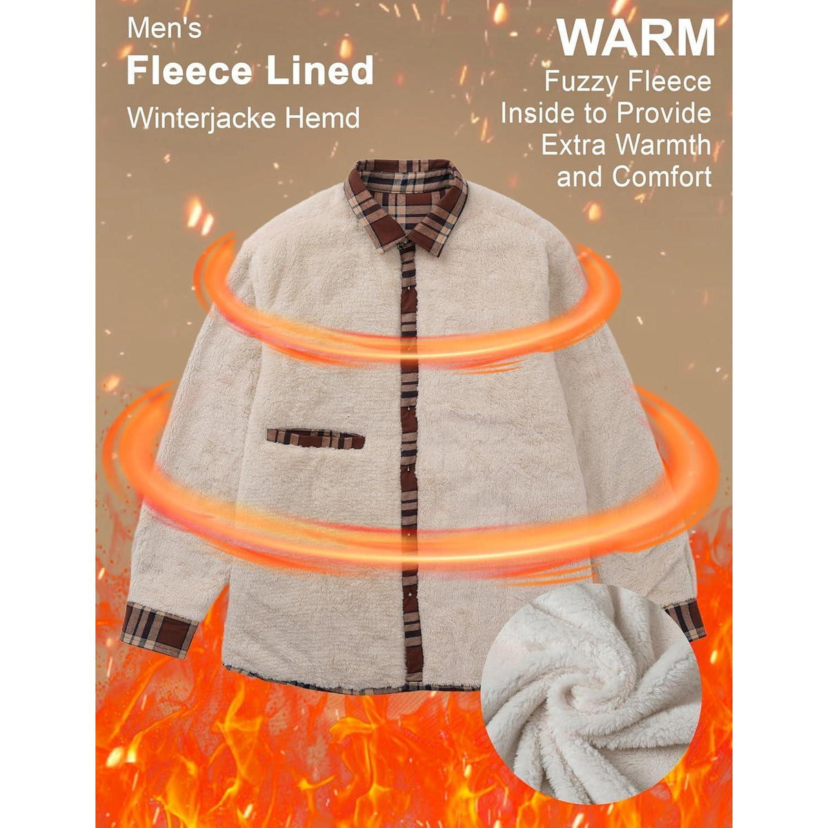 Herren Winterjacke Hemd Kariert Braun – Gefüttert & Warm