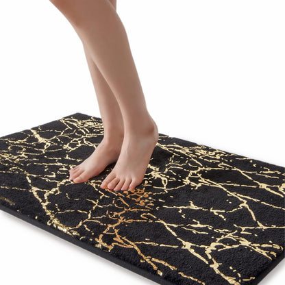 Rutschfeste Badematte Schwarz Gold Mikrofaser 60x120 cm