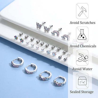 10 Paar Kleine Ohrstecker Set Damen Mädchen Edelstahl Hypoallergen Grün