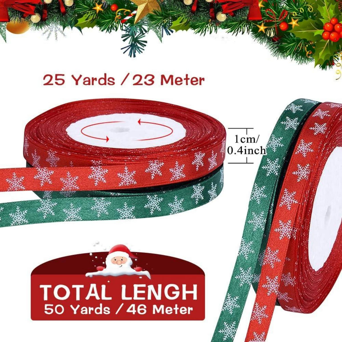 Weihnachten Satinband Set - 50m Hochwertiges Geschenkband
