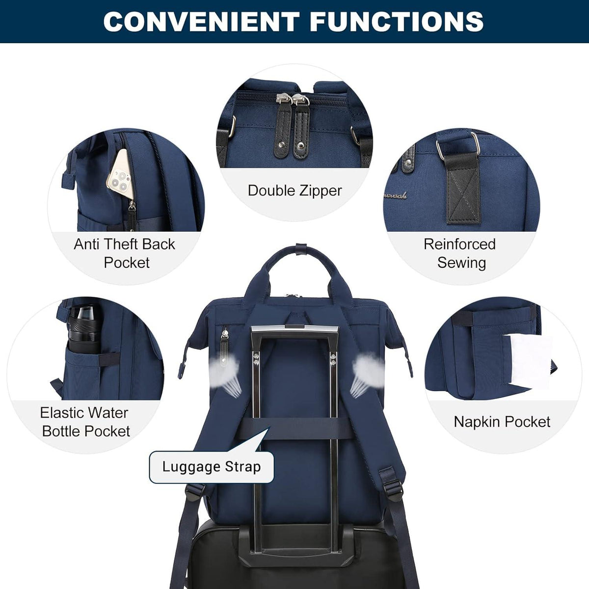 Damen Rucksack 15,6 Zoll Laptop Schulrucksack Mädchen Wasserdicht Uni Büro Blau