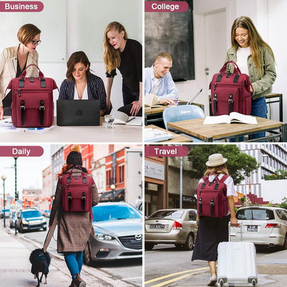 Laptop Rucksack Damen 15,6 Zoll Schulrucksack Wasserdicht Rot USB Charging