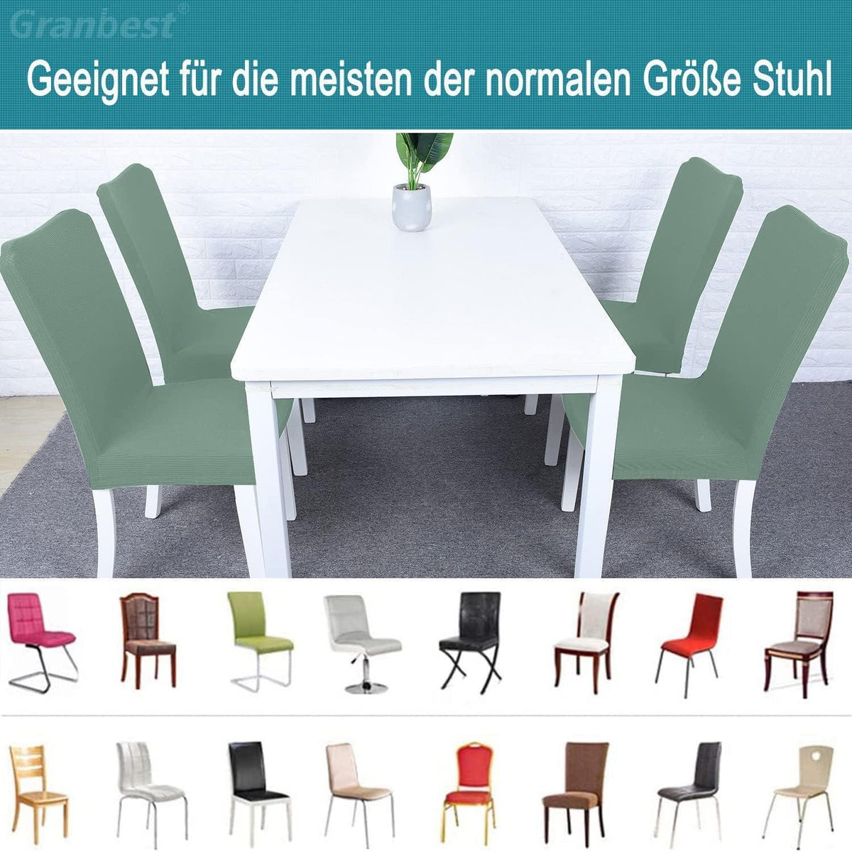 Wasserdichte Stuhlbezüge Set 4er Matcha Grün | Stretch Esszimmer Hussen