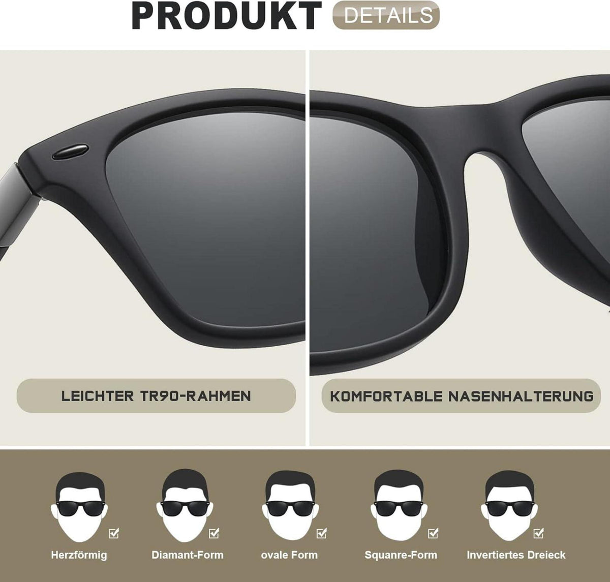 Polarisierte UV400 Sonnenbrille Retro Vintage Stil Rechteckig Sunglasses - Herren Damen