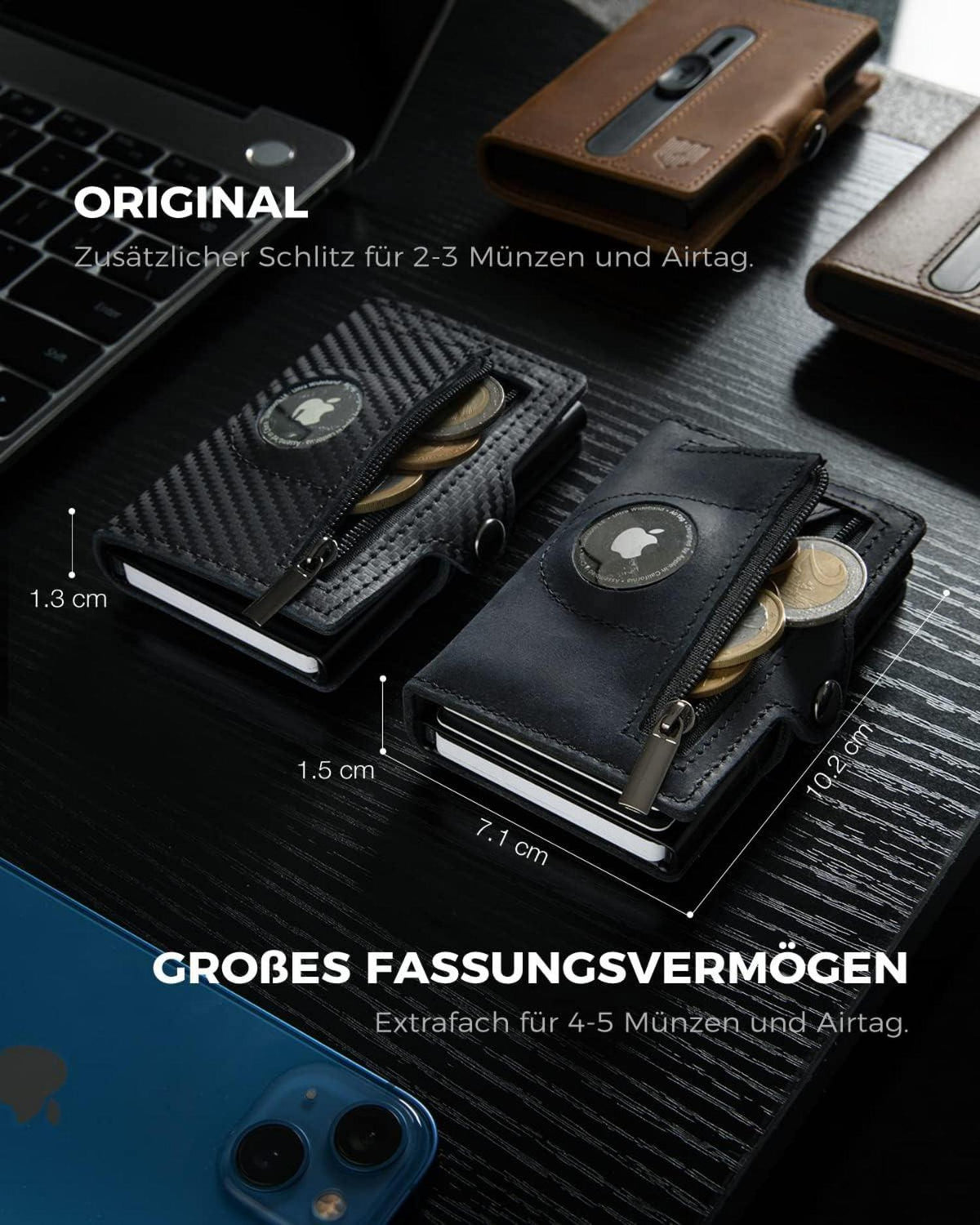 DODENSHA Airtag Kartenetui RFID Schutz Herren Geldbörse Slim Wallet