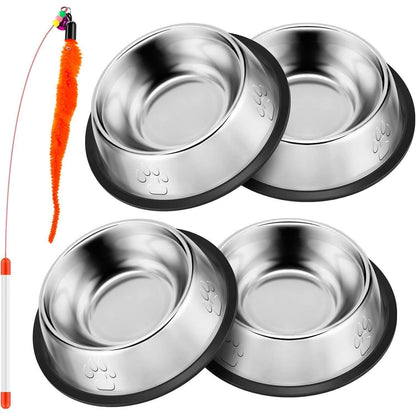 Katzennapf 4er Set mit Katzen Spielzeug Edelstahl 15,5 cm