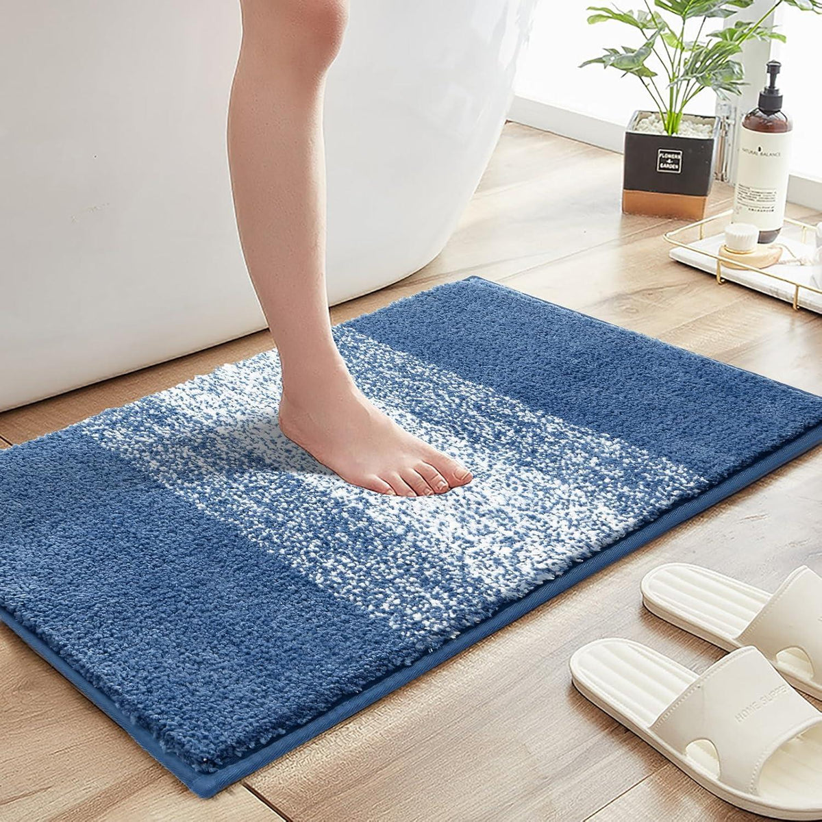 Enyhom Badteppich 45x65cm Weiche rutschfeste Badezimmermatte Blau