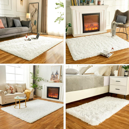 Hochflor Teppich Elfenbein 80x120 cm Anti-Rutsch für Schlafzimmer