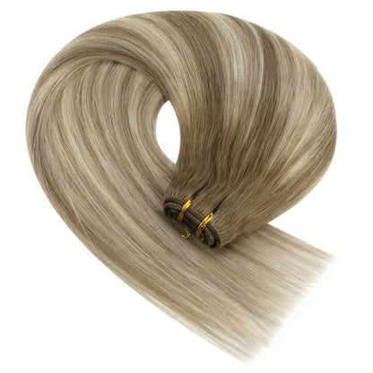 Echthaar Tressen Ombre Braun Blond 40cm 100g Weft