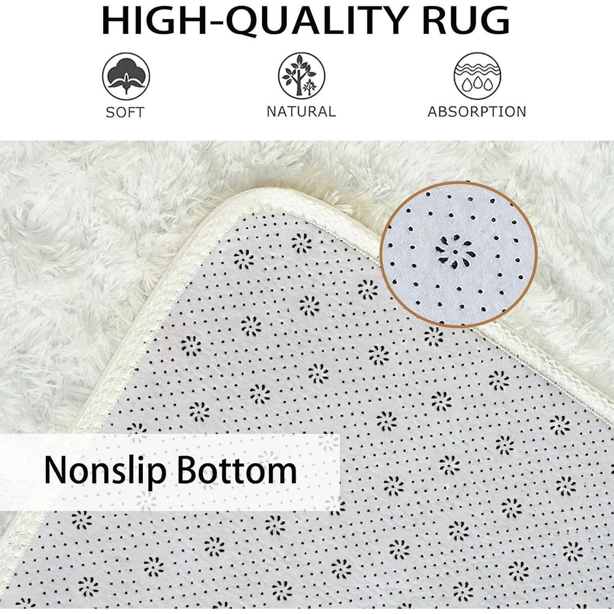 Flauschiger Teppich Creme 90x160cm - Anti-Rutsch & Waschbar
