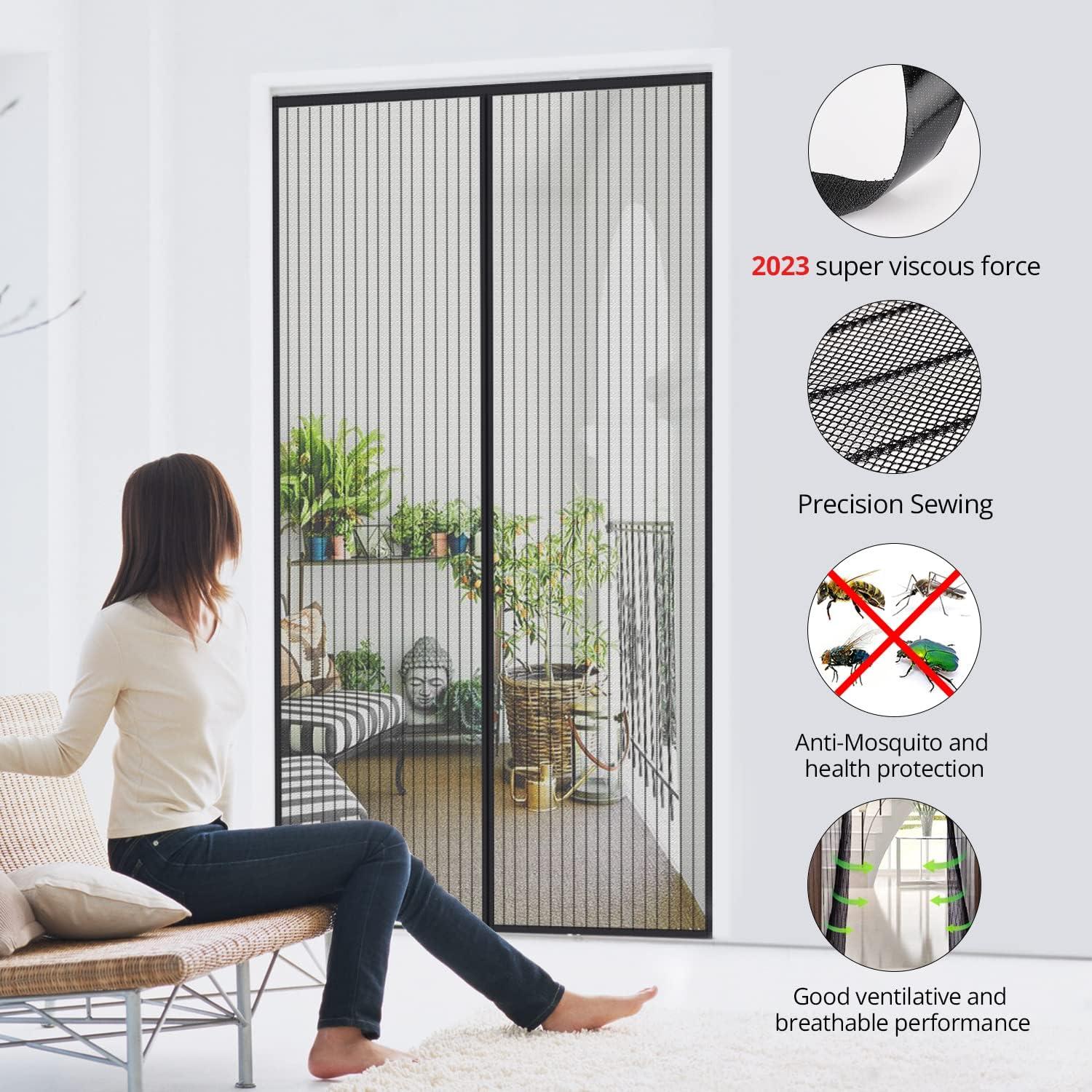 Fliegengitter Tür Magnet 110x210cm Insektenschutz Balkontür Schwarz