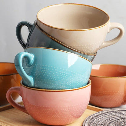Große Kaffeetasse Keramik 700ml blau Suppen-Teebecher Henkel Tasse
