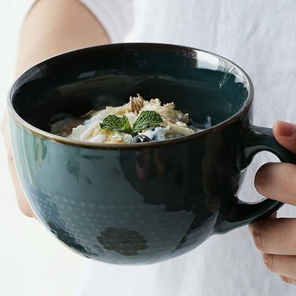 Groß Keramik Kaffeetasse 700ml Tee Suppentasse Dunkelgrün