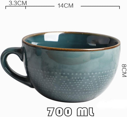 Disoza Große Keramik Kaffeetasse 700ml Dunkelgrün mit Griff