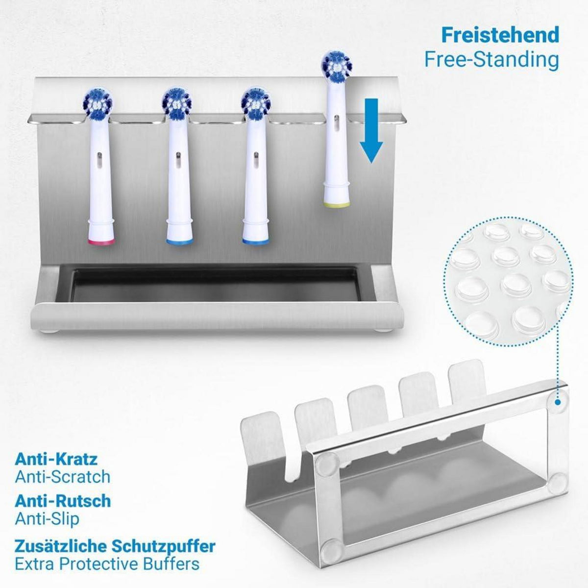 Edelstahl Zahnbürstenhalter für elektrische Zahnbürsten | Aufsteckbürsten Halter mit Auffangschale | Bürstenkopf-Halterung