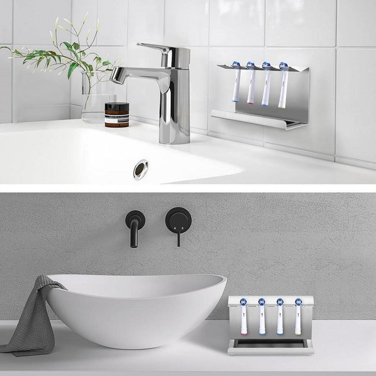 Edelstahl Zahnbürstenhalter für Oral-B Sonicare | 4er Aufsteckbürsten