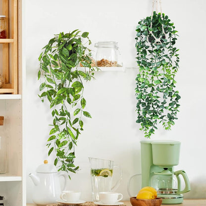 3er Set Künstliche Hängepflanzen mit Topf 55-85cm, Indoor Outdoor Deko