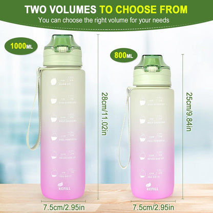 Sport Trinkflasche 1L BPA freie Wasserflasche Auslaufsicher Grün Rosa