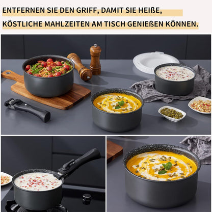 7tlg Kochtopfset mit abnehmbarem Griff | Antihaftbeschichtet