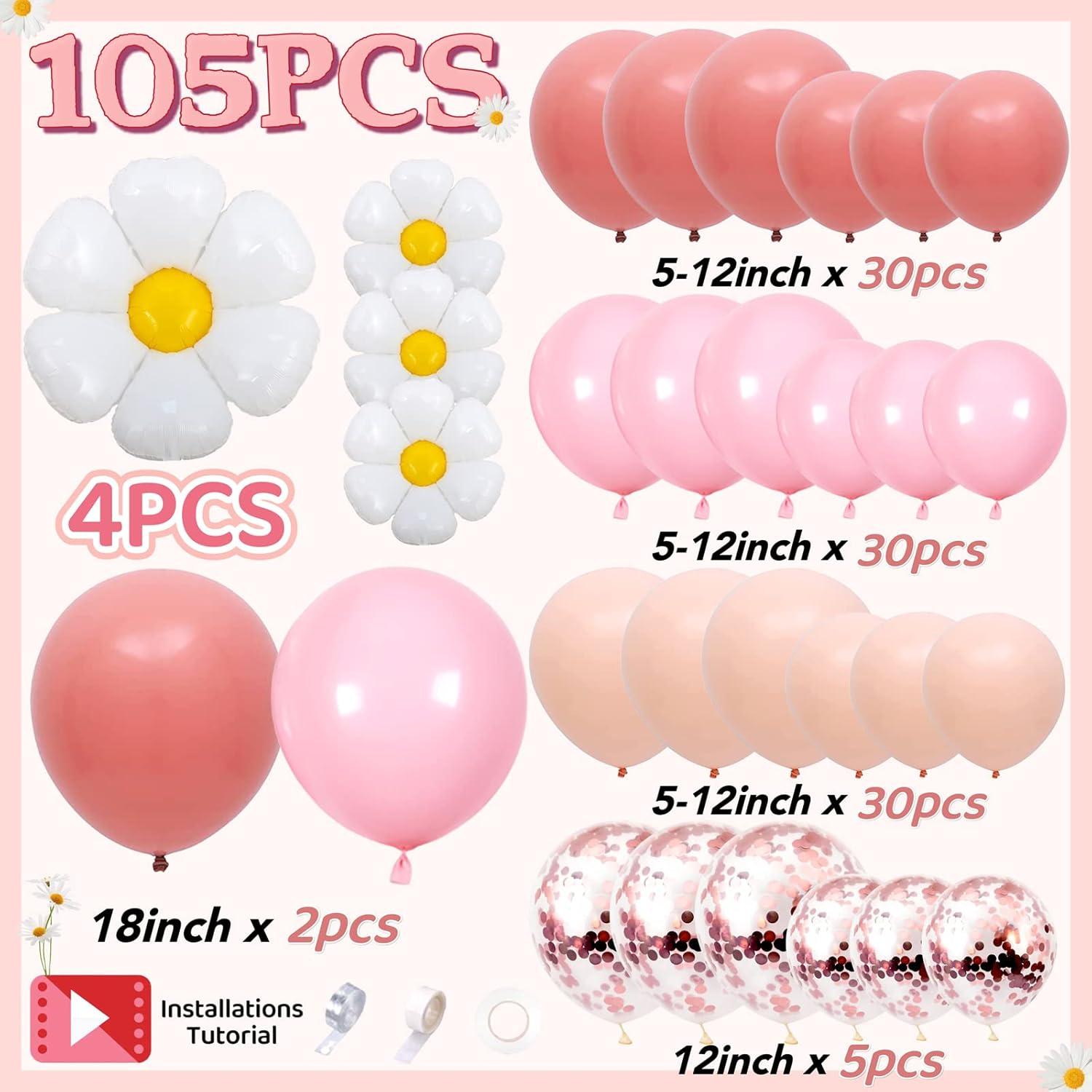 Daidle Ballon Girlande Set Rosa Aprikose Party Deko Mädchen Retro Daisy Luftballons