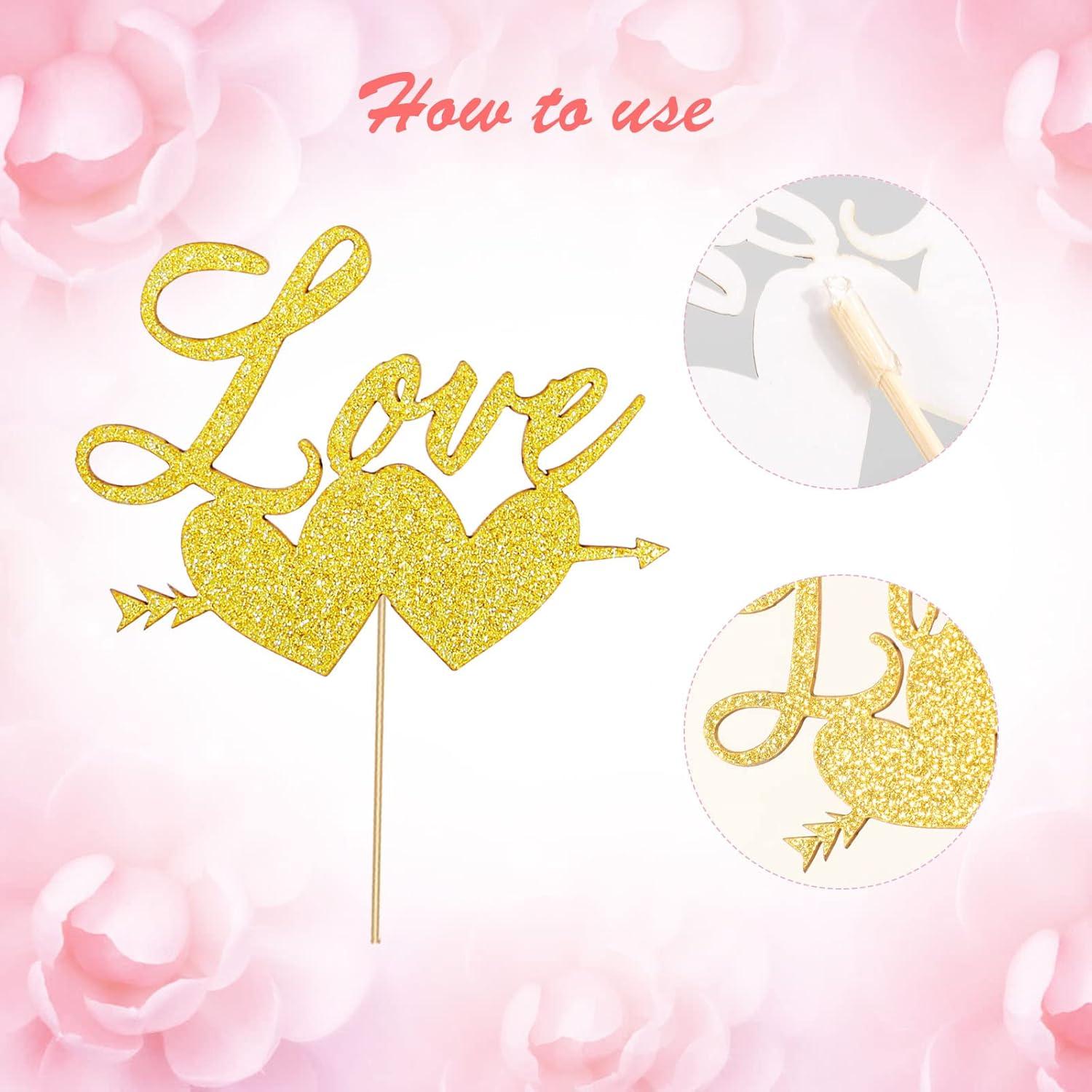 Verlobung Cake Topper Set Gold 25 Stk für Hochzeit, Deko