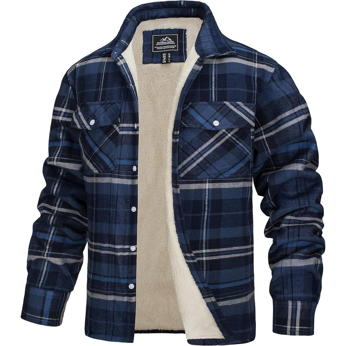 TACVASEN Herren Fleece Flanellhemd Winterjacke Blau Grau 3XL