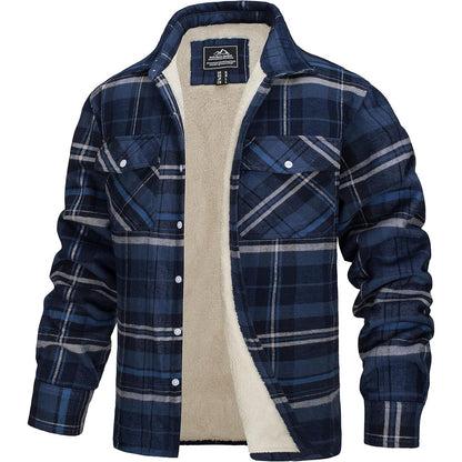 TACVASEN Herren Fleece Flanellhemd Winterjacke Blau Grau 3XL