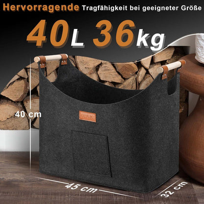Kaminholzkorb Filz Groß Faltbar für Feuer Holz Grau 45 x 32