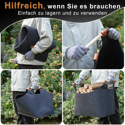 Kaminholzkorb faltbar aus Filz Grau 45x32x40cm
