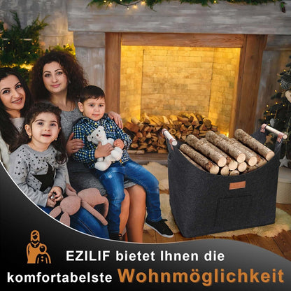 Faltbarer Kaminholzkorb 45x32x40 cm Grau - Filztasche Groß & Leicht zu Reinigen