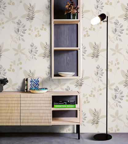 Selbstklebende Tapete Blätter Floral Wanddeko PVC Grau