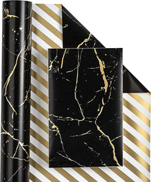 Wendbares Geschenkpapier Schwarz-Goldenes Marmordesign 10 m