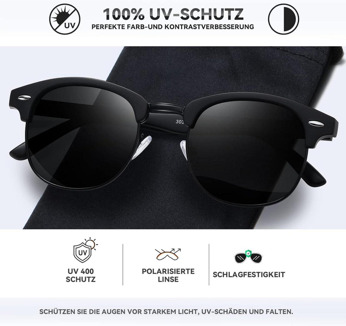 Vintage Retro Polarisierte Halbrahmen-Sonnenbrille UV400