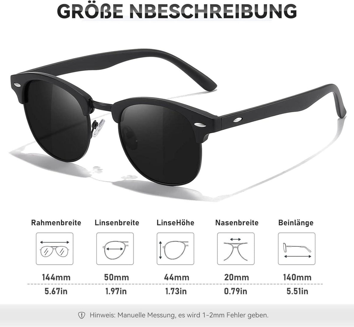 Polarisierte Retro-Sonnenbrille UV400 Schutz Metallrahmen Rechteckig