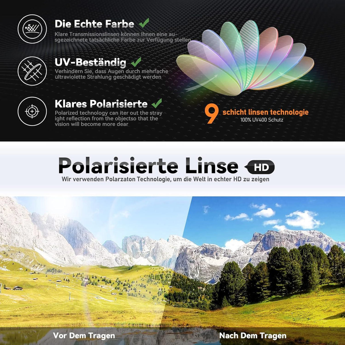 Polarisierte Halbrahmen Sonnenbrille Vintage Retro UV400 Rechteckig