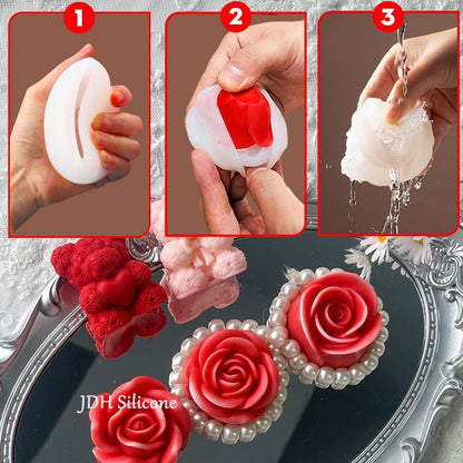 Rose Silikonform 3er Set für Kerzen, Seifen & Gießharz