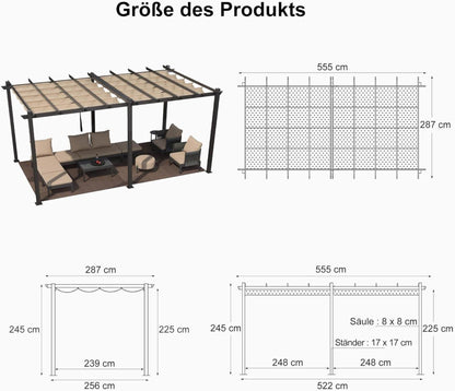 Pavillon Pergola Aluminium 3x5,5 m Beige Wasserdicht Stabil