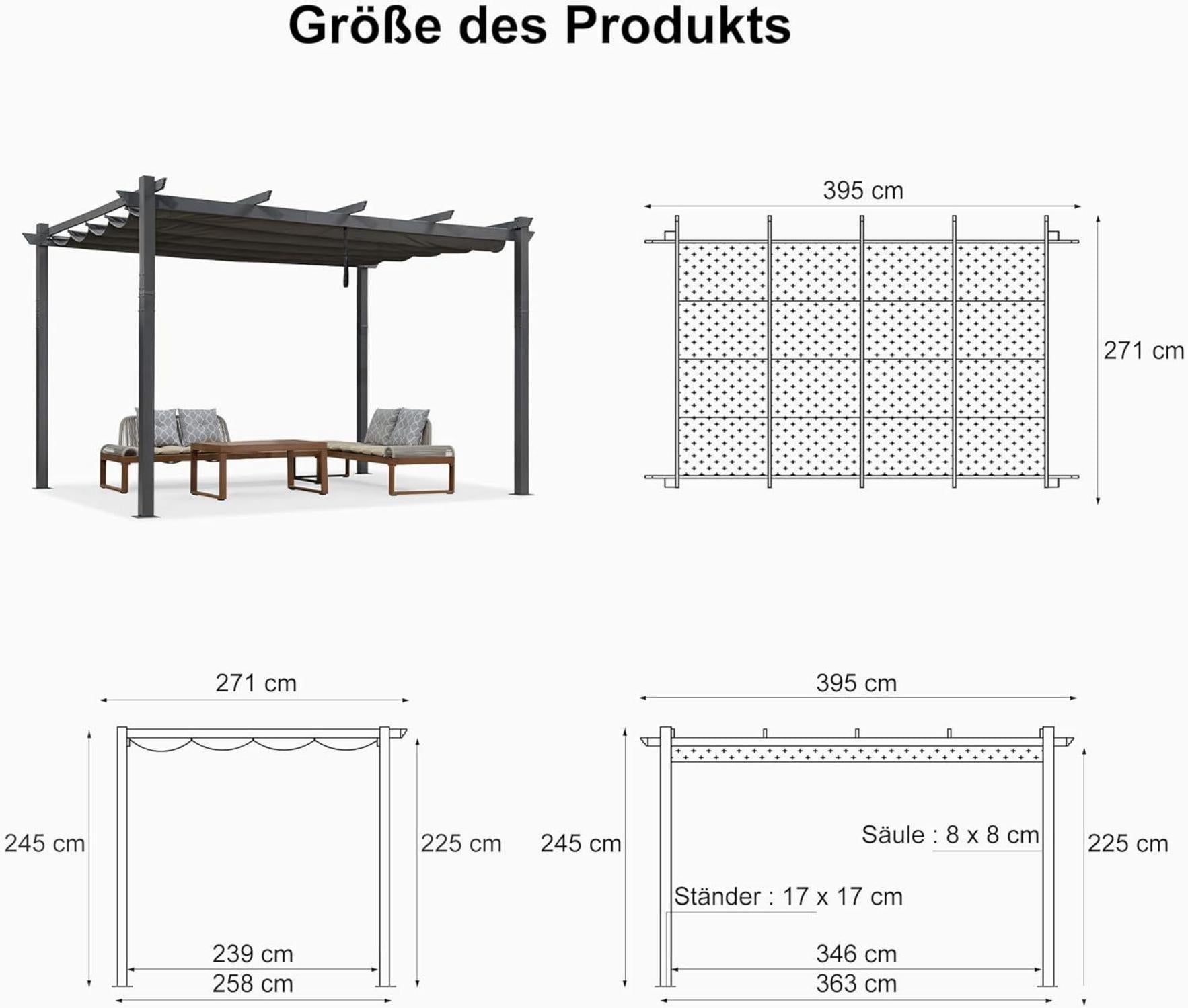 Pergola 2.8x4m Wasserdicht Stabil Winterfest Aluminium Pavillon mit