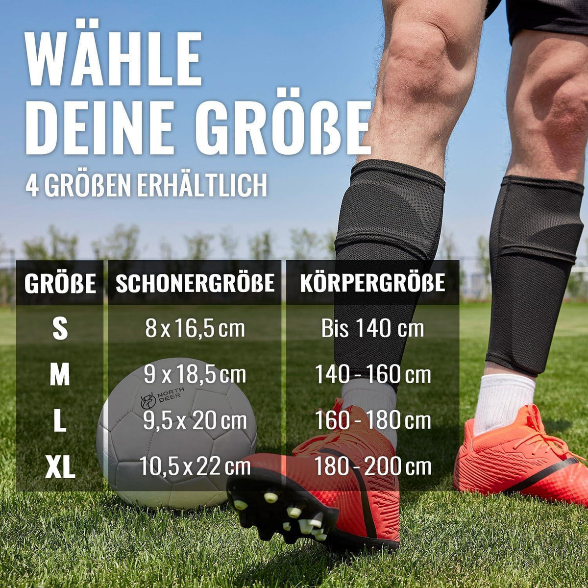 Fußball Schienbeinschoner mit Stutzen & Einstecktasche, Schwarz, M
