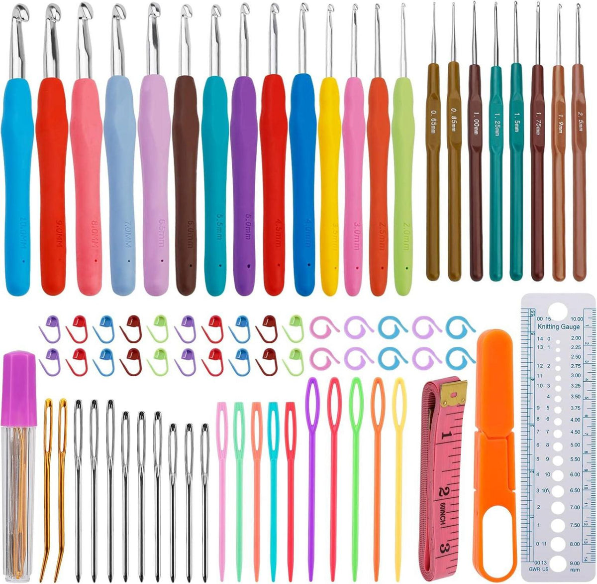 Häkelnadel-Set mit ergonomischen Hakengrößen und Zubehör, 77-teilig